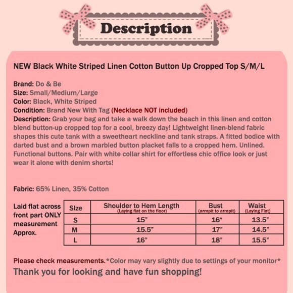 Black Striped Linen Cotton Button Up Cropped Top - Picture 8 of 8